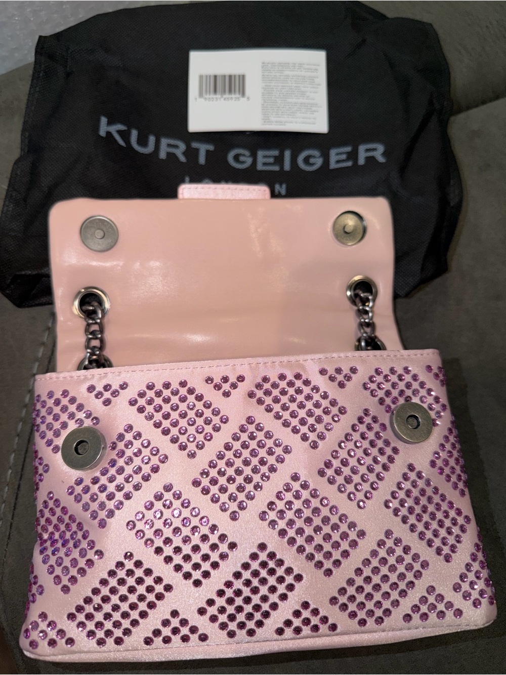 New Kurt Geiger Pink Crystal-Studded Shoulder Bag - Picture 2 of 7